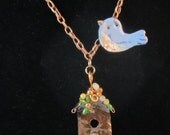 Birdhouse and Blue Bird Necklace