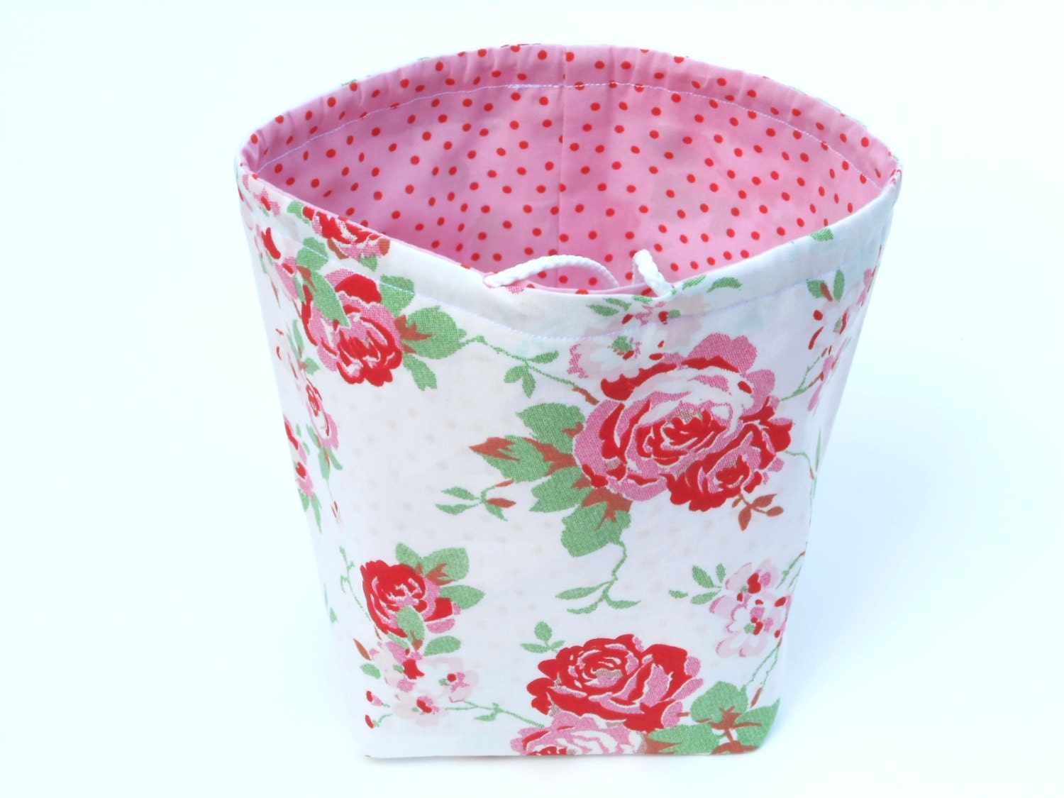 Reversible Drawstring Knitting bag or small project bag Kip bag Cath Kidston Rose pink and cream