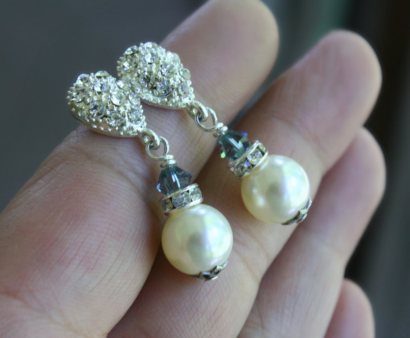 Rhinestone Bridal Earrings, rhinestone, dangle, pearl, crystal, something blue, spring weddings, modern bride