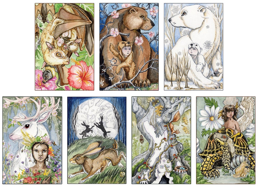 Tarot Portfolio, Set of 7 large prints from The Stolen Child Limited Edition Major Arcana Deck,