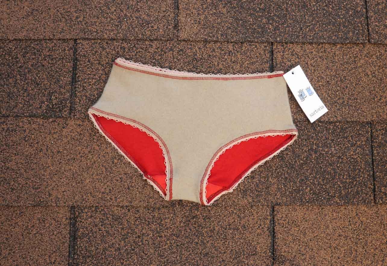 SALE /// SIze S classic cut undies cashmere two-toned oatmeal red