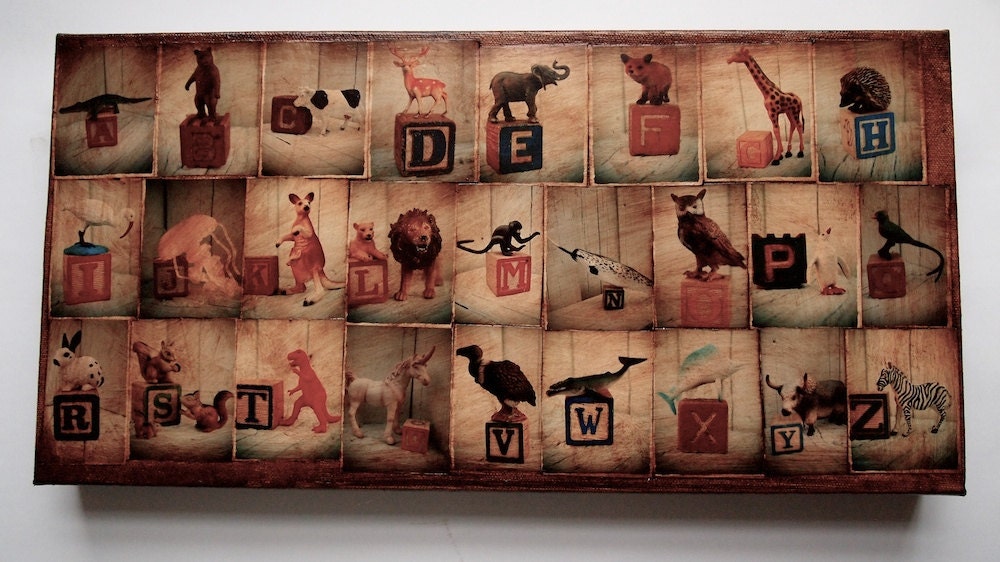 Toy Animals on Alphabets Blocks /Photo/Collage/Wall Art- 8x16