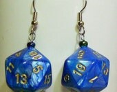 Blue Pearl  D20 Dangly earrings DnD