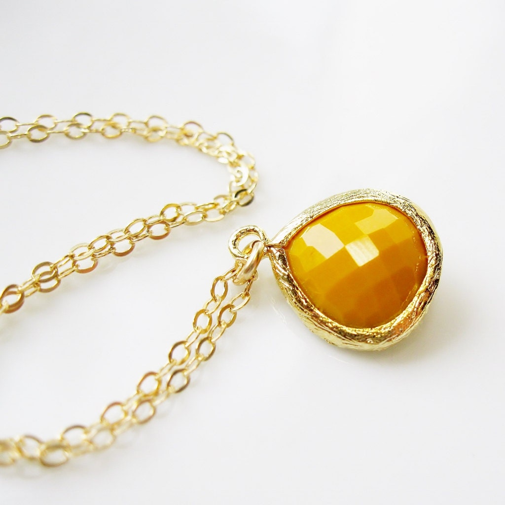 Bridesmaid Necklace, Retro Mustard Yellow, Gold or Silver, pick your color, simple drop necklace - bridal discount available