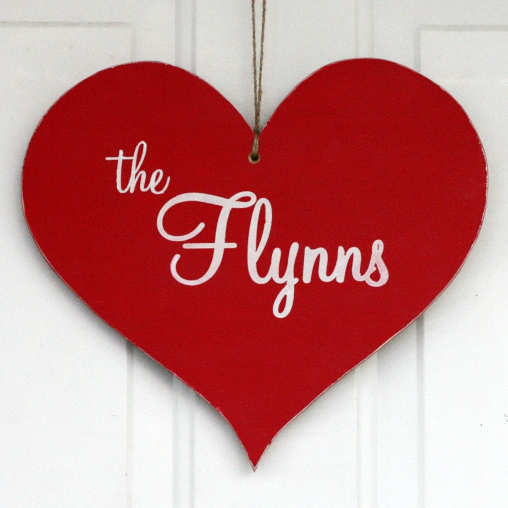 Custom Personalized Wood Heart Door Sign - perfect for Wedding or Valentine's Day