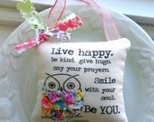 Owl  Doorhanger, Owl Door Hanger, Owl Ornament, Door knob hanger, Fabric Scrap Owl,  Kid's door hanger, owl sign - No. 219-B