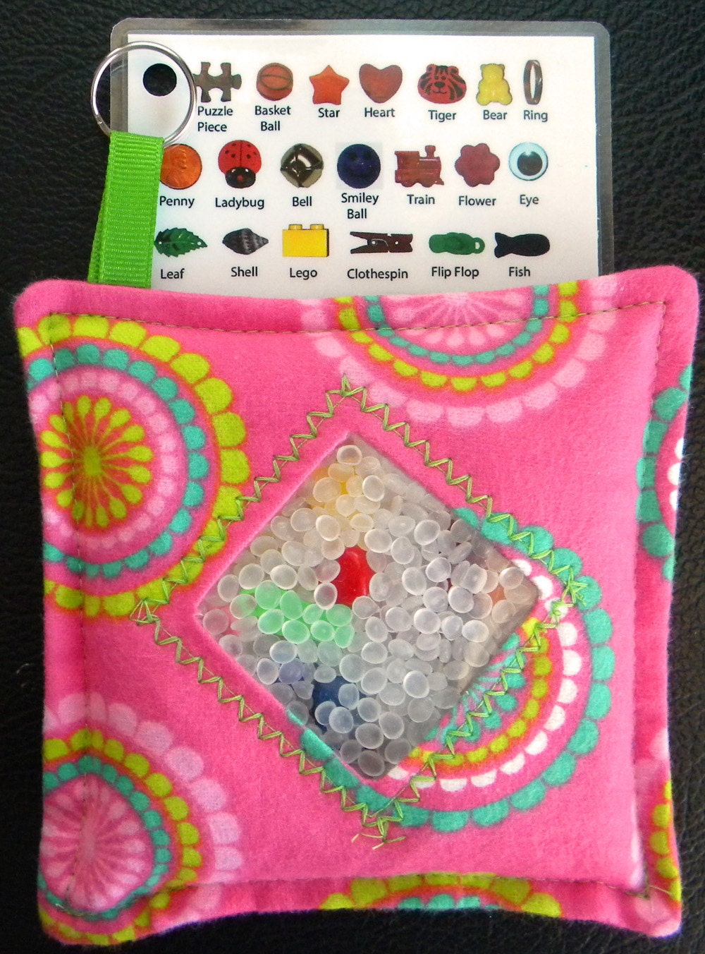 I Spy Bag - Mini with SEWN Word List and Detachable PICTURE LIST- Scalloped Flowers