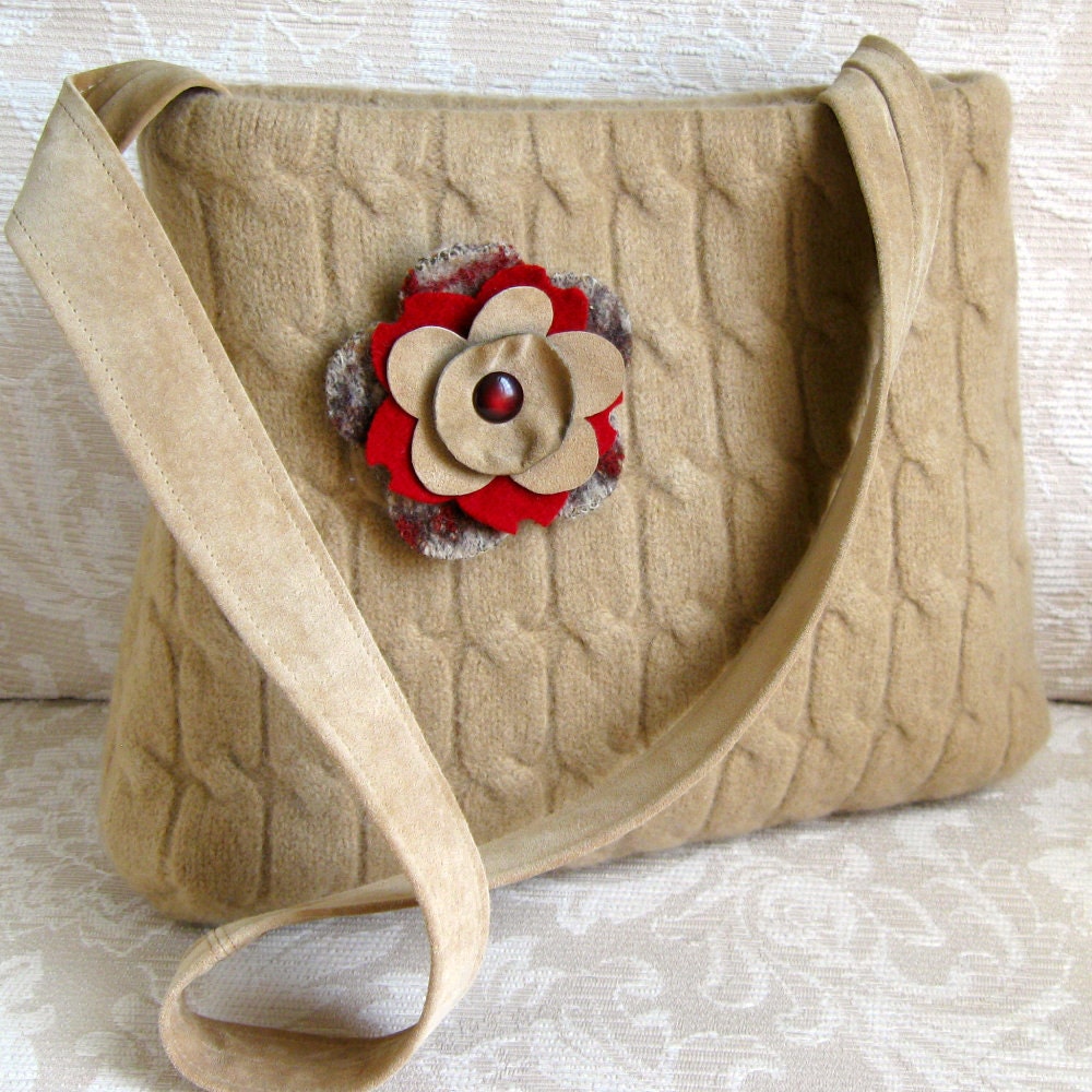 Caramel Cable BLAKELY Handbag, Eco Friendly Recycled Sweater Wool Purse