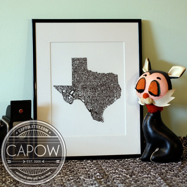 Texas - typography map art print 8x10 - customizable personalized state poster custom wall decor engagement wedding housewarming gift