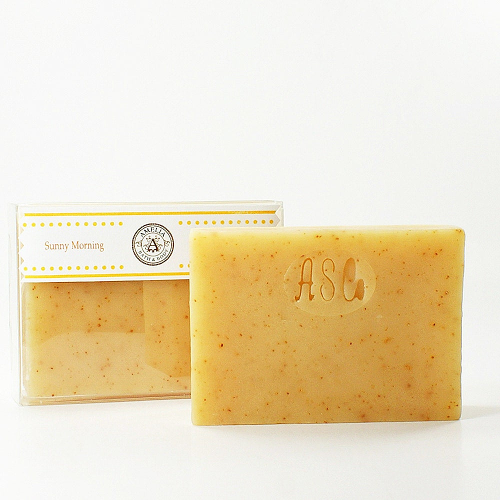 Sunny Morning Natural Soap - Citrus Herbal Invigorating Fragrance - Sunny Morning With Orange Peel