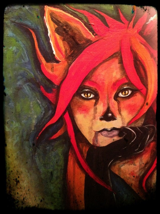Woman ShapeShifting into FOX - Print from Painting - by Erica Herbert