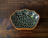 Large Seashell DIsh : Blue/Green Dots in Black Design