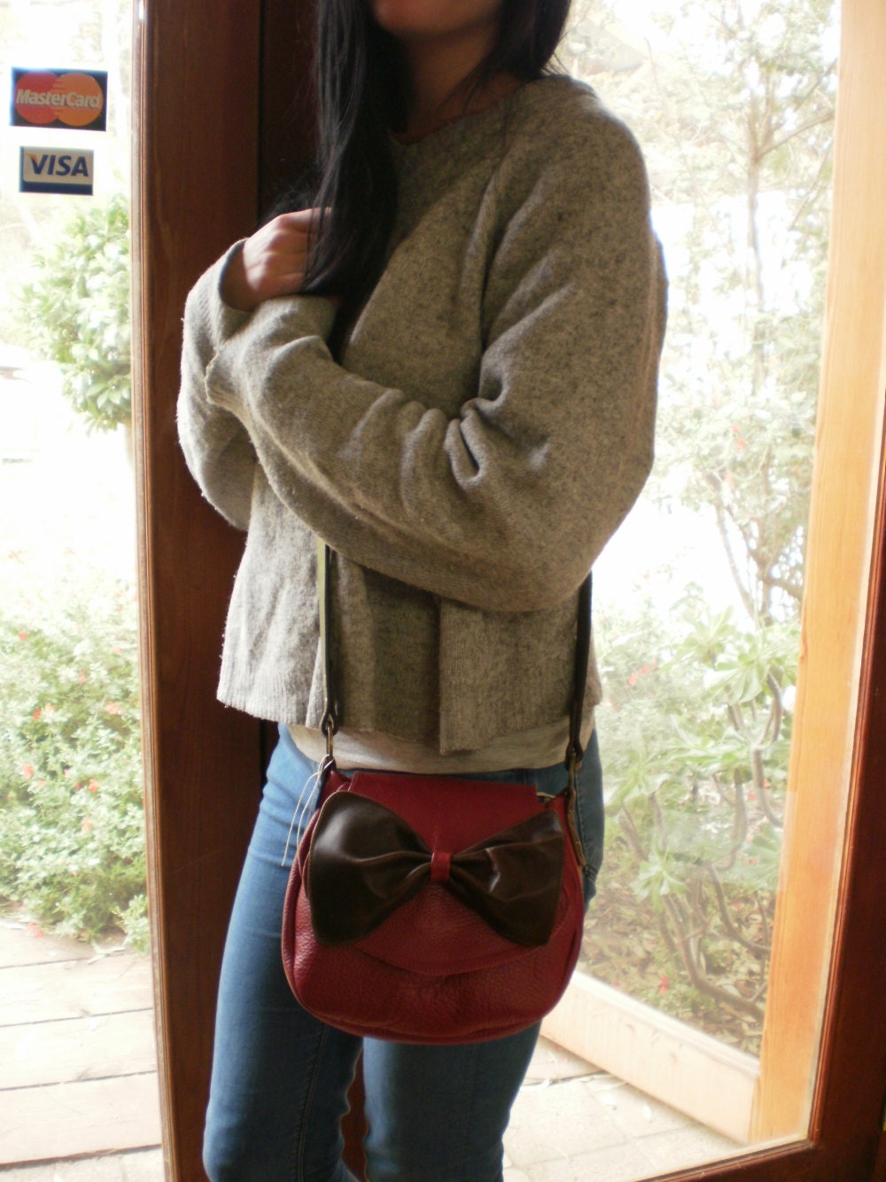 red and chocolate chubby bag