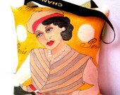 COCO Hanging Pillow with CHANEL RIBBON, Hand Painted Pillow, Gift For Fashionista, Fashion Pillow, Coco Chanel,