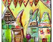 Original Art Collage - Houses, colorful