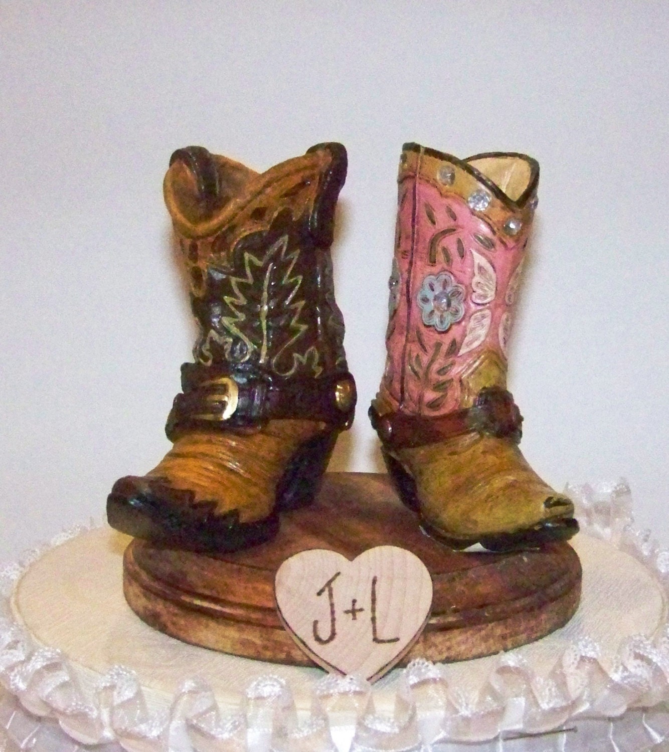 Rustic Wedding Cake Topper-His and Her Western Cowboy Boots