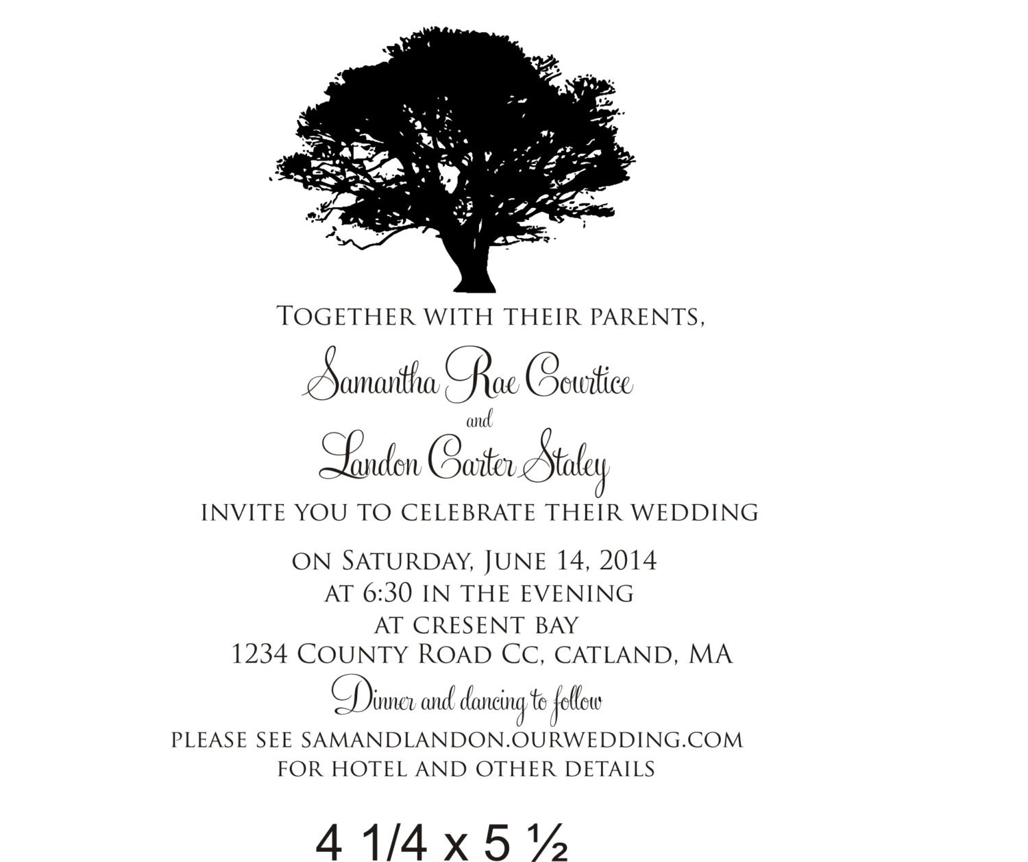 Wedding invitation rubber stamp with oak tree for DIY invites