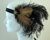 Black And Gold  Gatsby Flapper Feather Headband