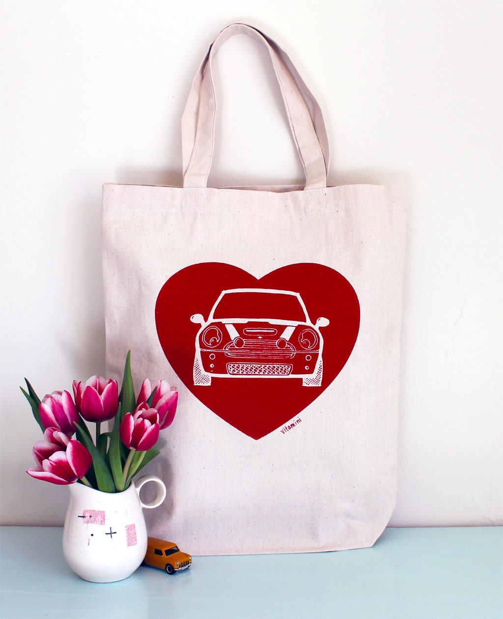 Big Heart Bonnet MINI Cooper Canvas Tote Bag
