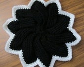 SALE -  Hand Crochet Flower Shape Black and White Table Protectors/Trivets/Coaster/Placemat