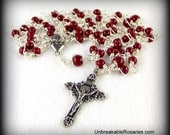 Sacred Heart of Jesus Wire Wrapped Rosary Beads in Red Czech Glass by Unbreakable Rosaries