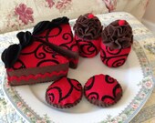 Elegant Dessert Set in Chocolate Felt Play Food READY TO SHIP