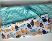 NEW light blue Owl minky blanket