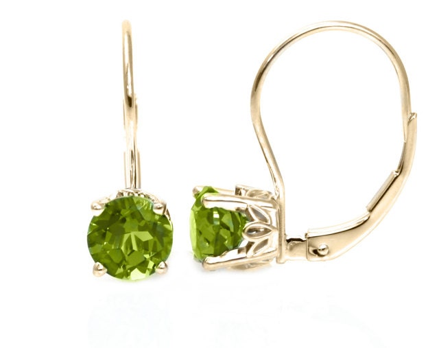 14K Peridot Earrings 6mm Studs August Birthstone Stud Earrings Lever Back Leverback 14K White or Yellow Gold