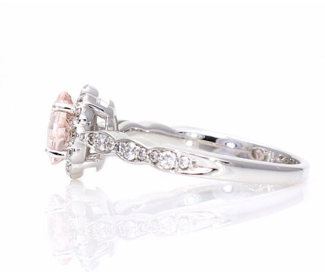 Palladium Asscher Morganite Diamond Engagement Ring Diamond Halo Custom Engagement Ring