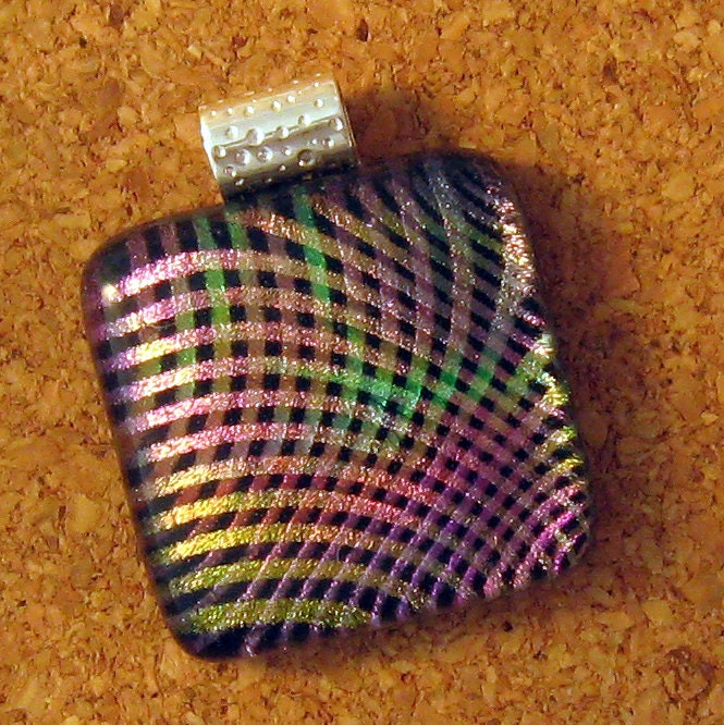 Fused Dichroic Glass Pendant and Earrings Rainbow Weave Fused Glass Jewelry