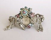Works.. Retro Rumours ladies watch handpainted ROSE rhinestones revamped 80's