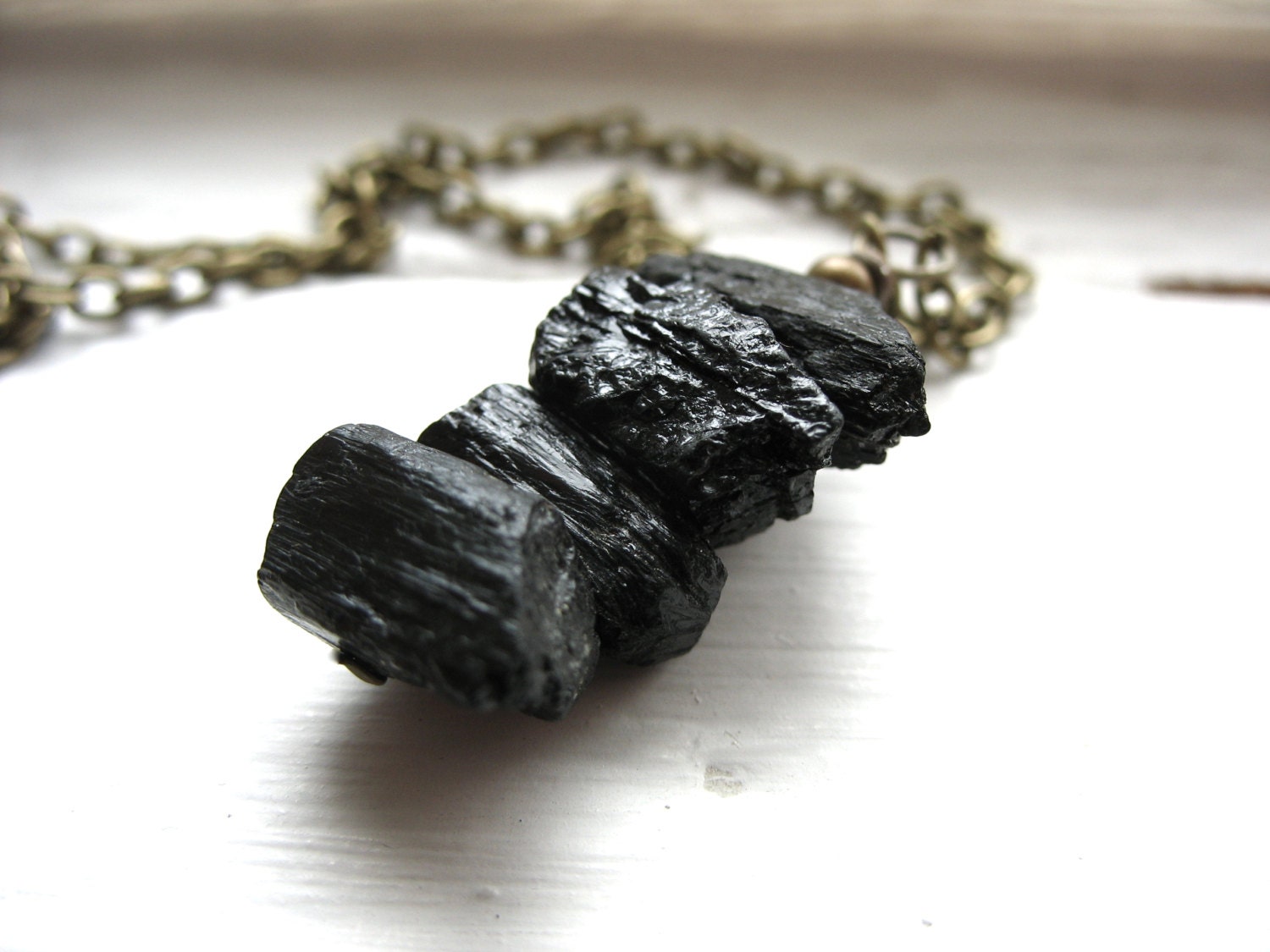 Tourmaline Necklace, Black Tourmaline Stone Antiqued Brass Chain Pendant Necklace, Handmade Artisan Tourmaline Jewelry,FREE Shipping