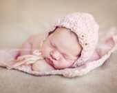 Knit Baby Girl Pink Bonnet Photography Prop