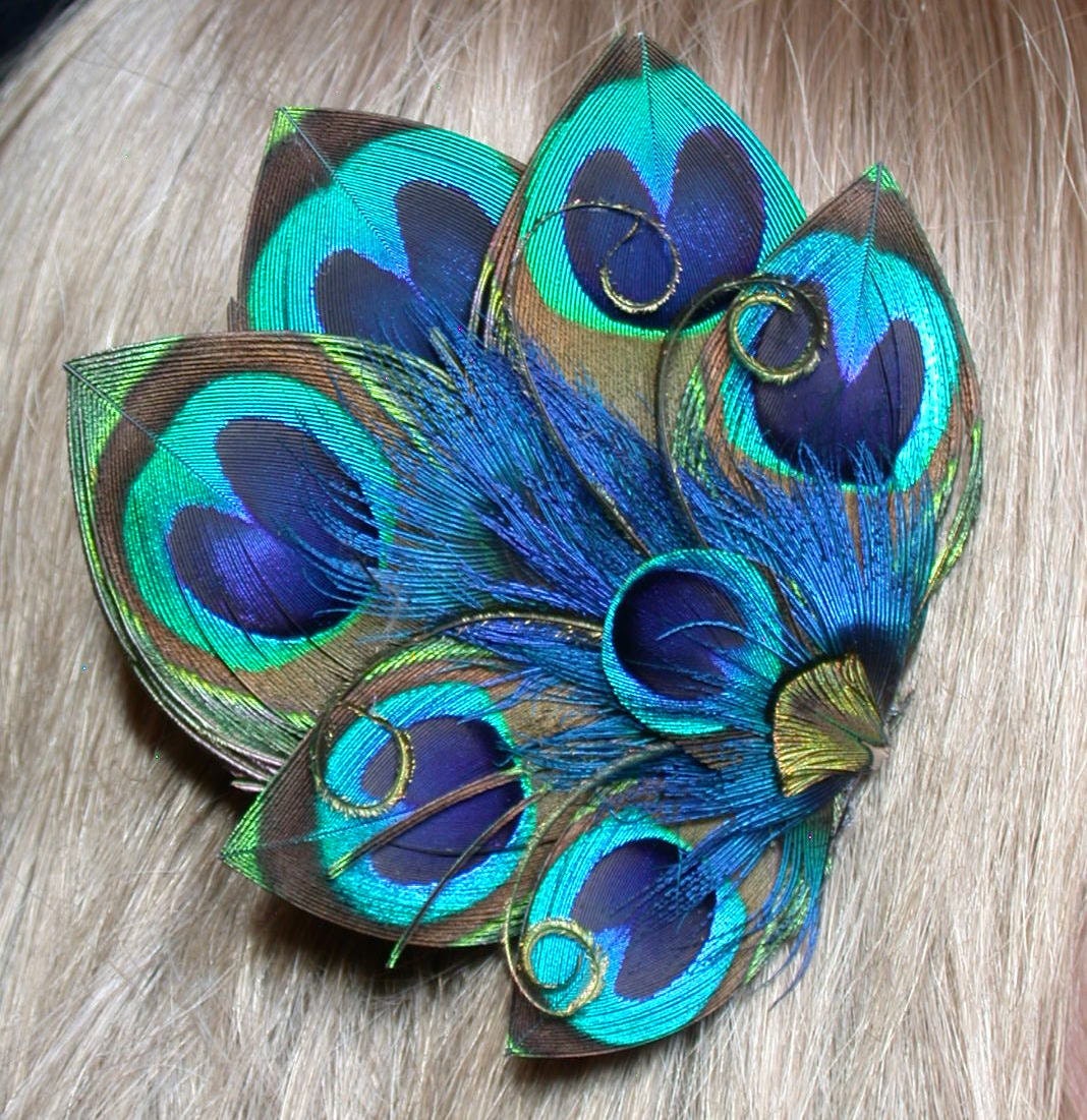 Lovely Peacock Fan Feather Hair Piece -Ready to Ship