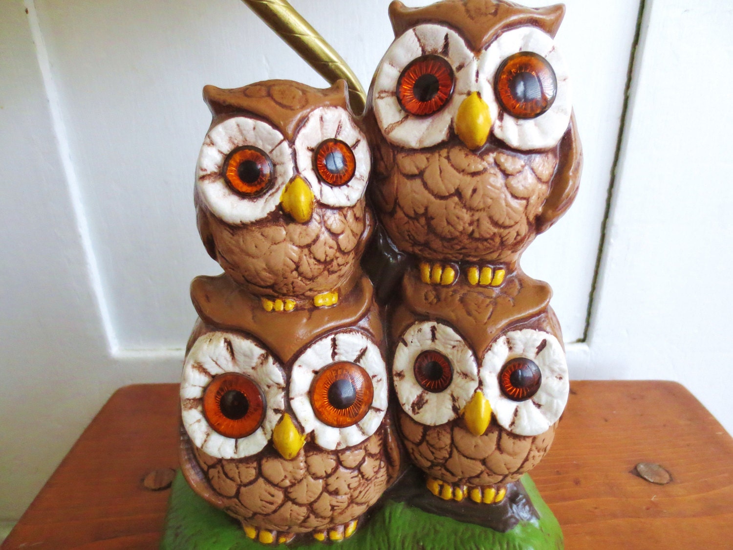 What a Hoot... Vintage Kitsch Retro Adorable Owl Lamp Light with Ric Rac Lamp Shade