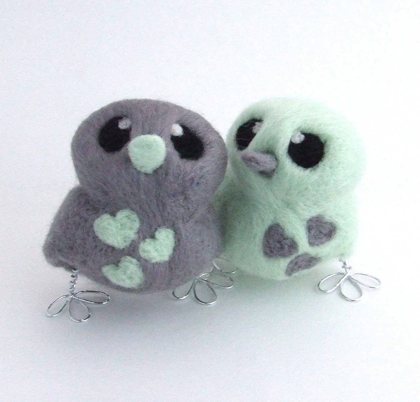 Bird Wedding Cake Topper Pale Mint Green and Silver Grey Love Birds