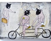 Lucky Underwear -mixed media print on wood
