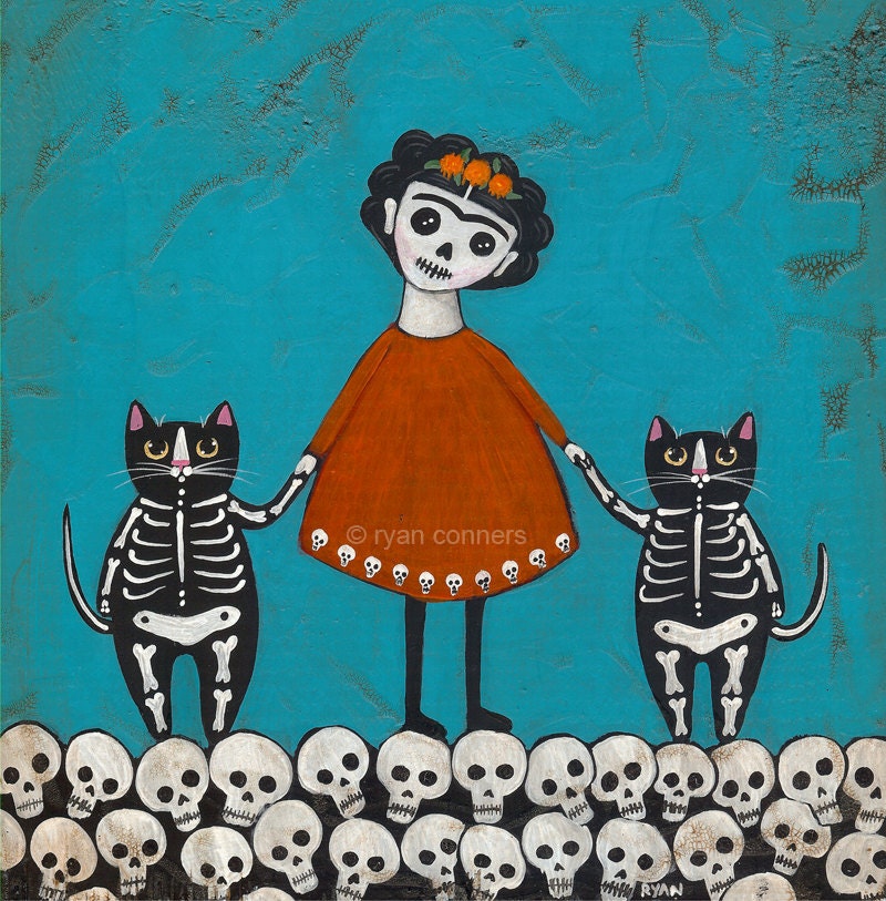 Frida y Gatos Original Folk Art Digital Print