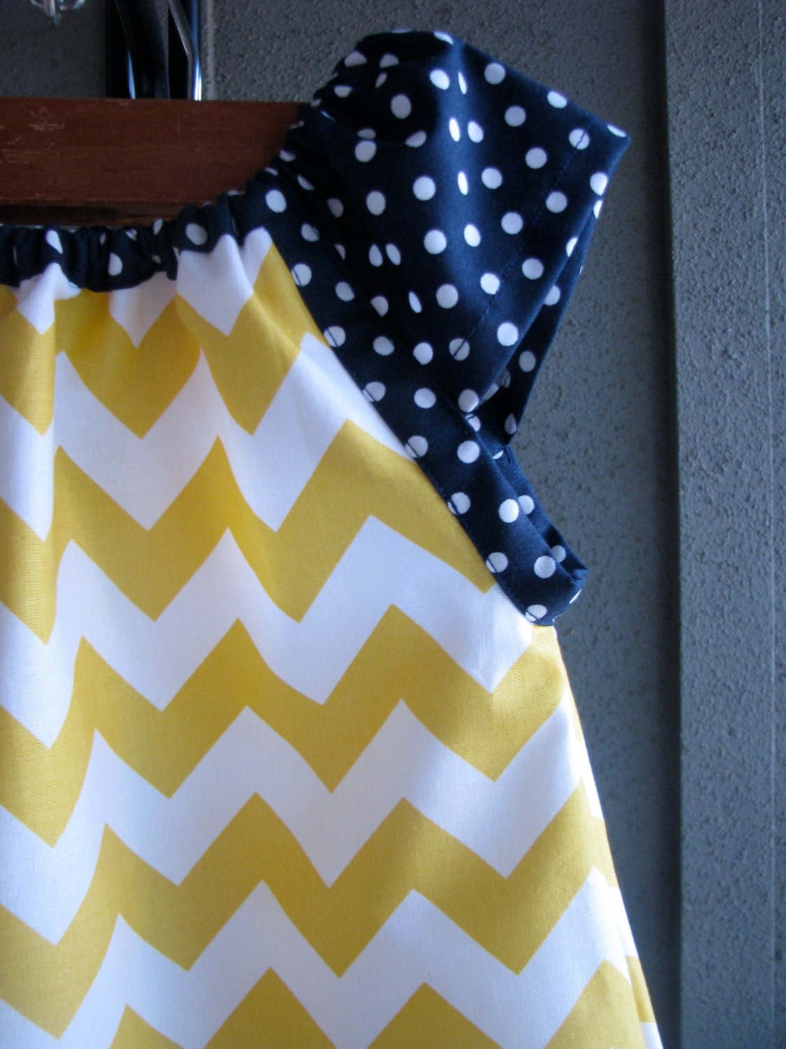 Dress - chevron zigzag yellow white navy blue polka dots girl baby toddler  0-3, 3-6, 6-12, 12-18, 18-24, 2T, 3T 4T 5T nautical Easter