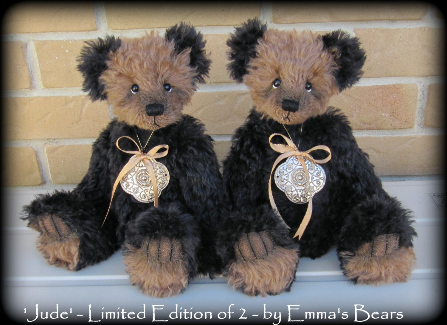 ONE LEFT - Jude -  13in black and brown kid mohair artist bear by Emma's Bears - Limited Edition