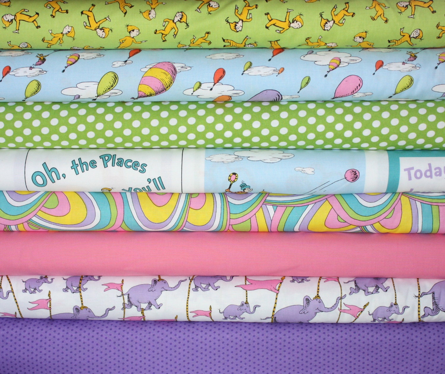 Dr Seuss Oh the Places You'll Go quilt or craft fabric bundle by Robert Kaufman- Fat Quarter Bundle plus panel