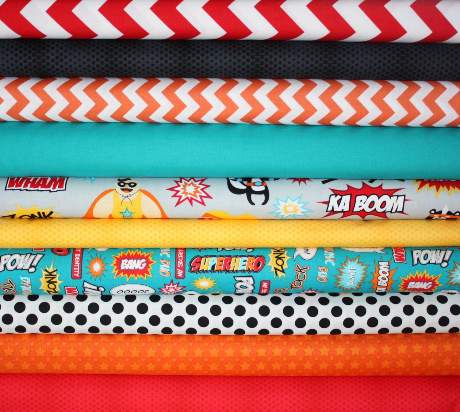 Superhero quilt bundle by Illustration Ink for Robert Kaufman- Fat Quarter Bundle, 10 total
