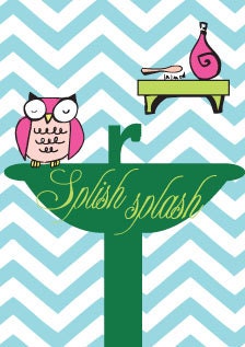 Kids Bathroom Sign - Owls - Splish Splash - Bathtub & Sink 5x7 Print Set
