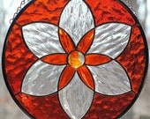 Orange Stained Glass Six Pointed Star Mandala Suncatcher