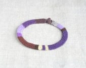 knit necklace - fiber jewelry -  stripe  color  block choker -  purple brown