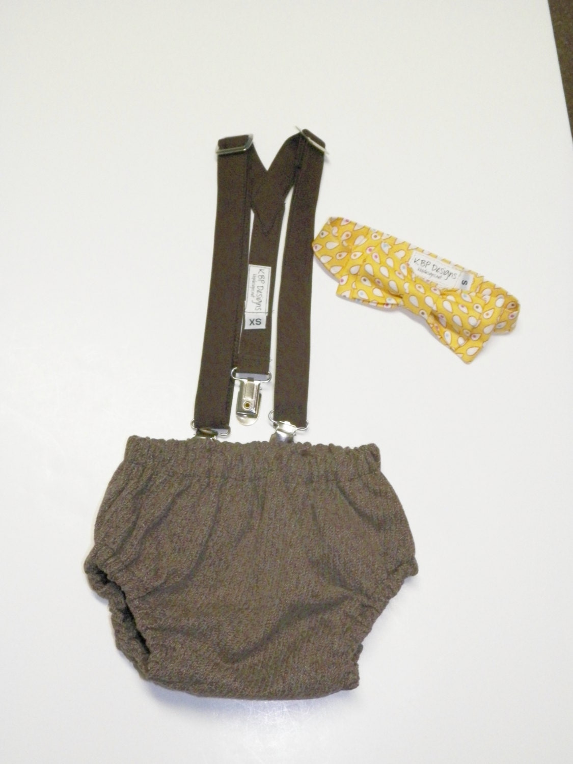 Baby or Toddler Boy bow tie and Diaper cover and suspender  Set size 0 to 36 months Custom made