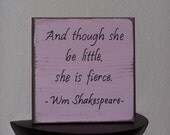 Home Decor Wood Sign, Minimalistic, Country Cottage, Inspirational, She is Fierce Shakespeare Quote, Encouraging Signage, Women Girl Plaque