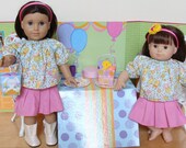 American Girl 18", Twin, Bitty 15 inch Doll, Easter Egg Bunny Chick Peasant Shirt and pink pleated skirt by Sweet Pea Kidz & FREE Shipping