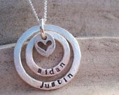 Personalized heart Mothers Necklace.. forever love .. rustic handstamped Sterling Silver necklace.. personalized mommy jewelry
