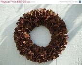 20% off Country Cabin  Rag Wreath Homespun Fabric Burgundy Gold Green Brown OOAK Rustic Holiday Wreath